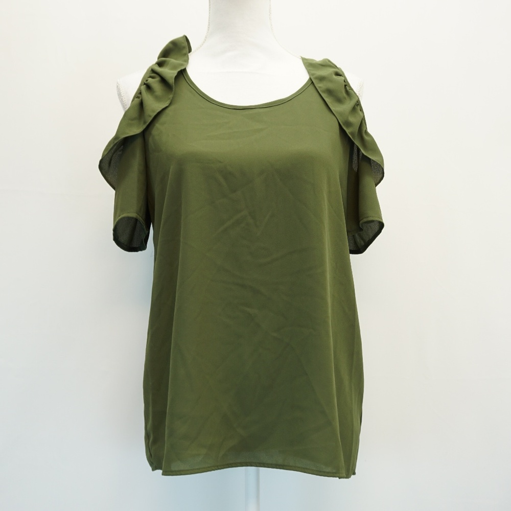 NY Collection Ruffle Cold Shoulder Top Blouse